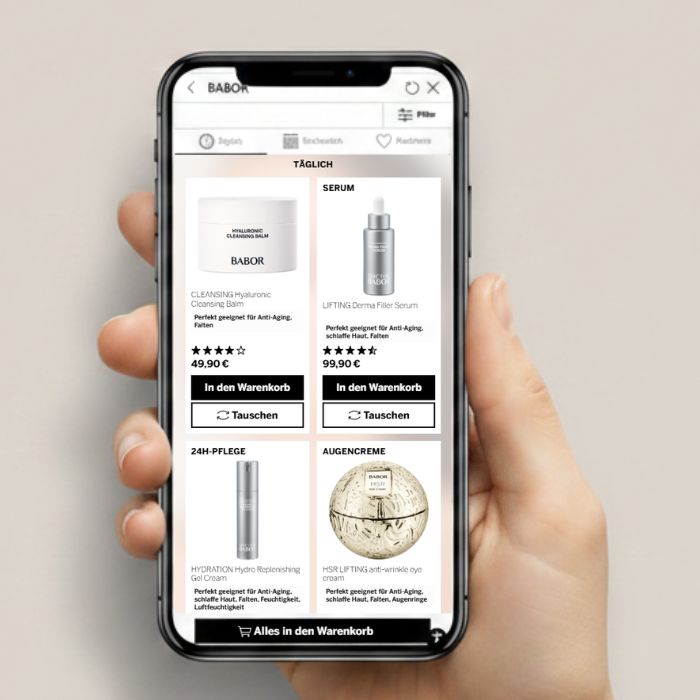 Screenshot aus Digitaler Hautanalyse mit BABOR Produktempfehlungen
